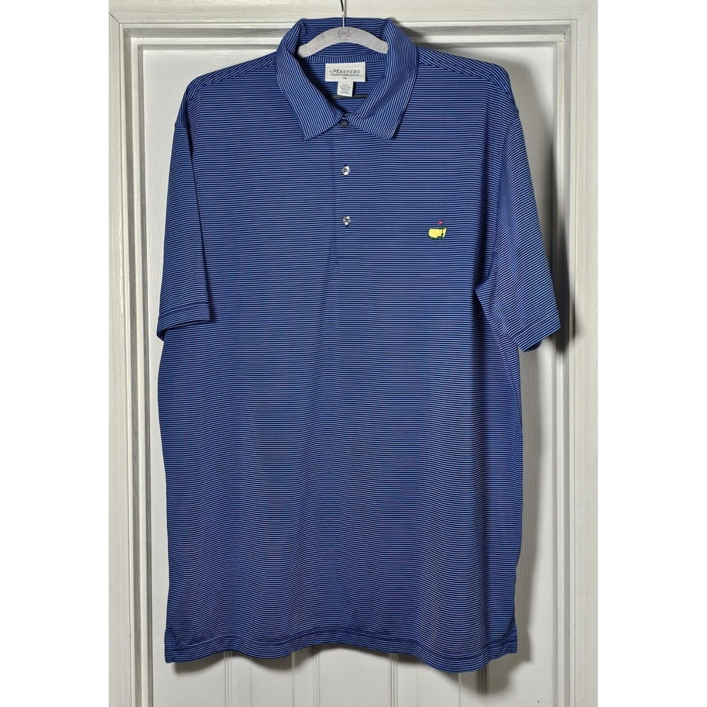 Master's Performance Polo Shirt Men's XL Blue Striped Golf Stretch Embroidered